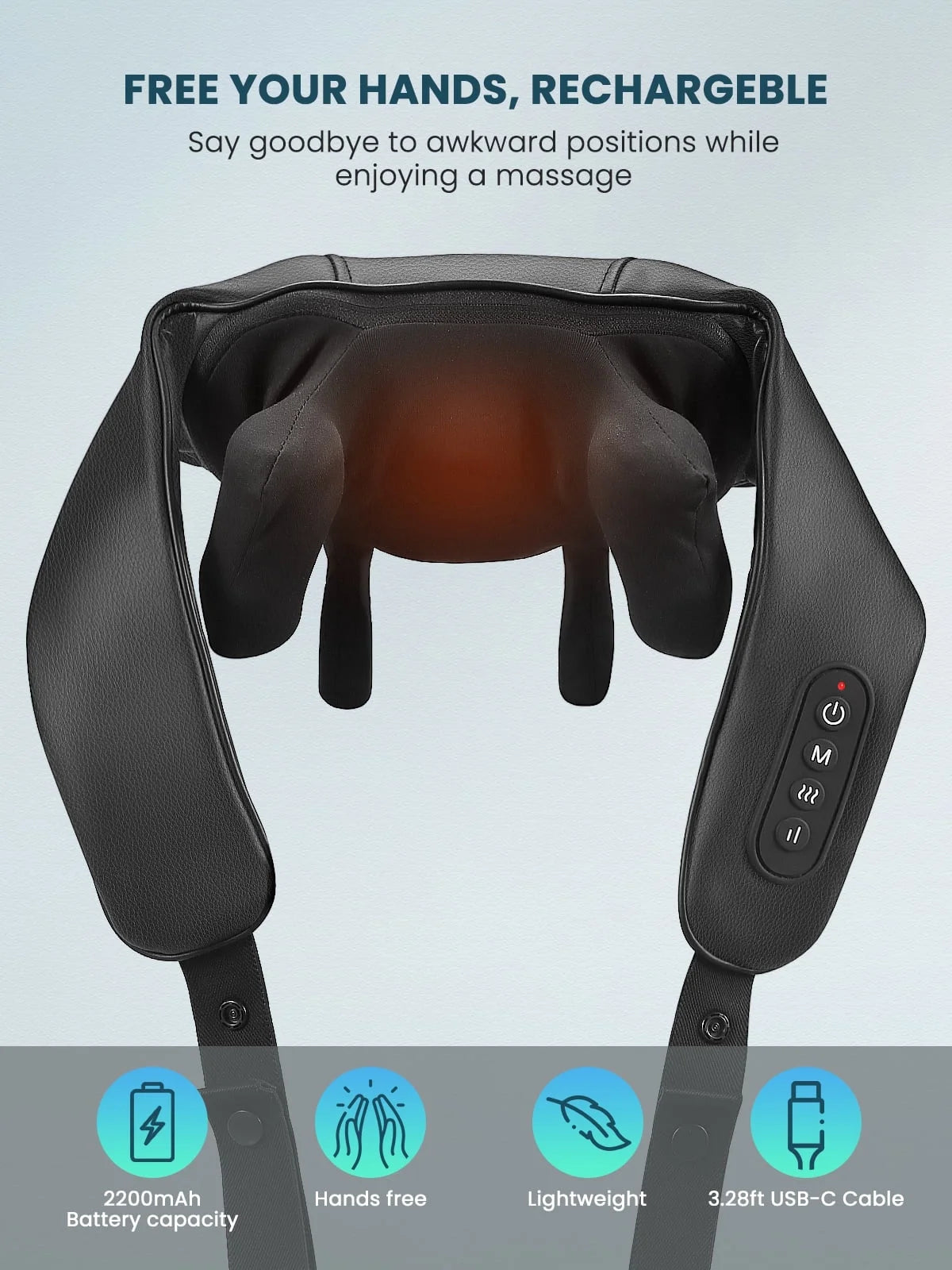 Black Shiatsu Neck Back Kneading Massage, Deep Tissue Relief, Portable and Lightweight
