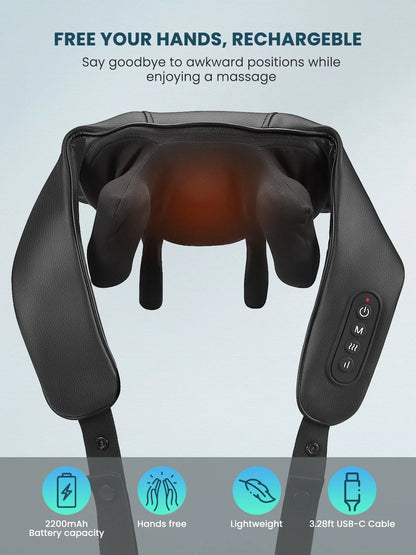 Black Shiatsu Neck Back Kneading Massage, Deep Tissue Relief, Portable and Lightweight